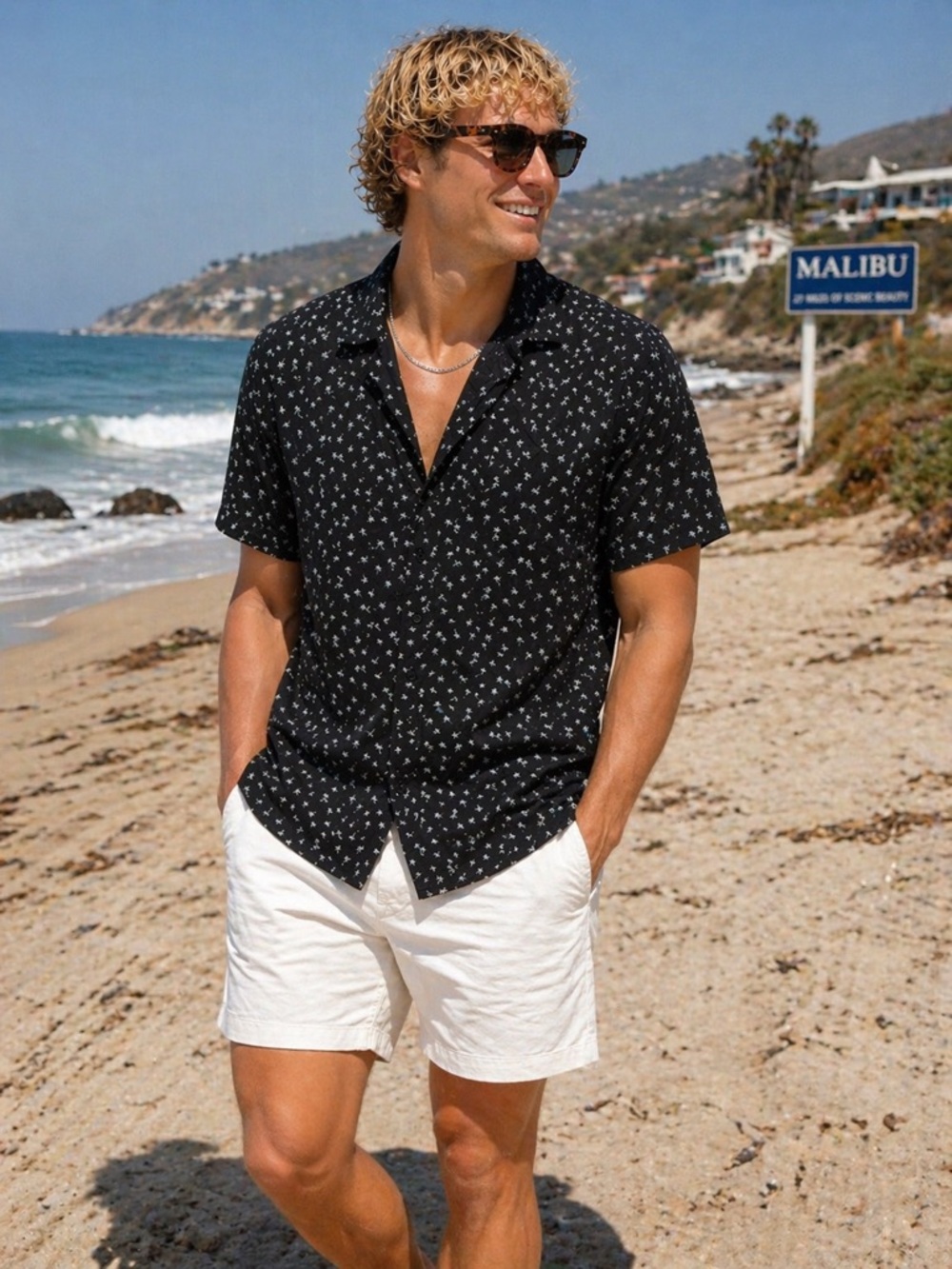 Apt. 9 Black Short-Sleeve Button-Down Shirt with White Micro Print